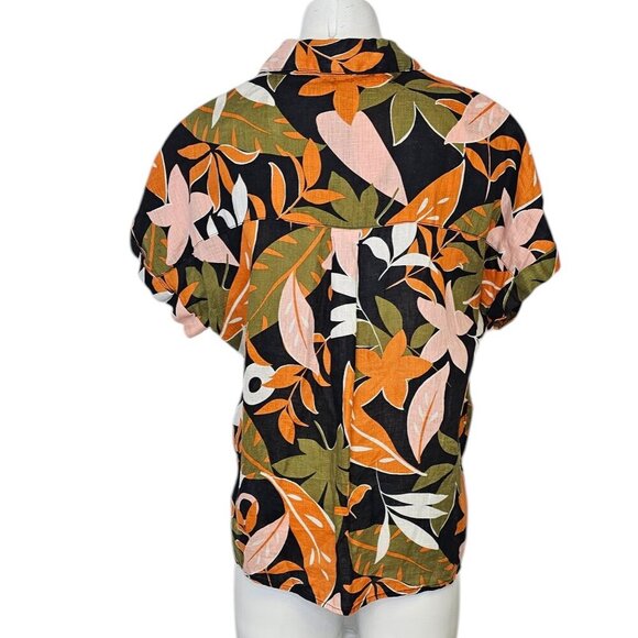C&C California Womens 100% Linen Floral Button Up Short Sleeve Shirt, Size Small - Picture 2 of 8